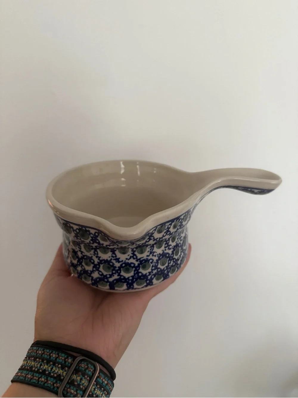 Blue Pattern Ceramic Saucepan with Handle